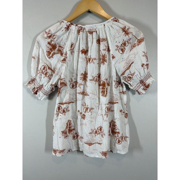 Madewell Smocked Button Down Top in Paradise Voile Size Small Short Sleeve - Picture 9 of 9